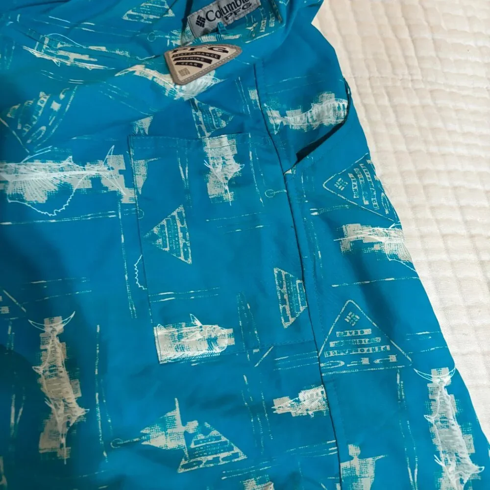 NWT Columbia PFG Blue Fish Print Super Backcast Water Shorts – Men’s XXL‎